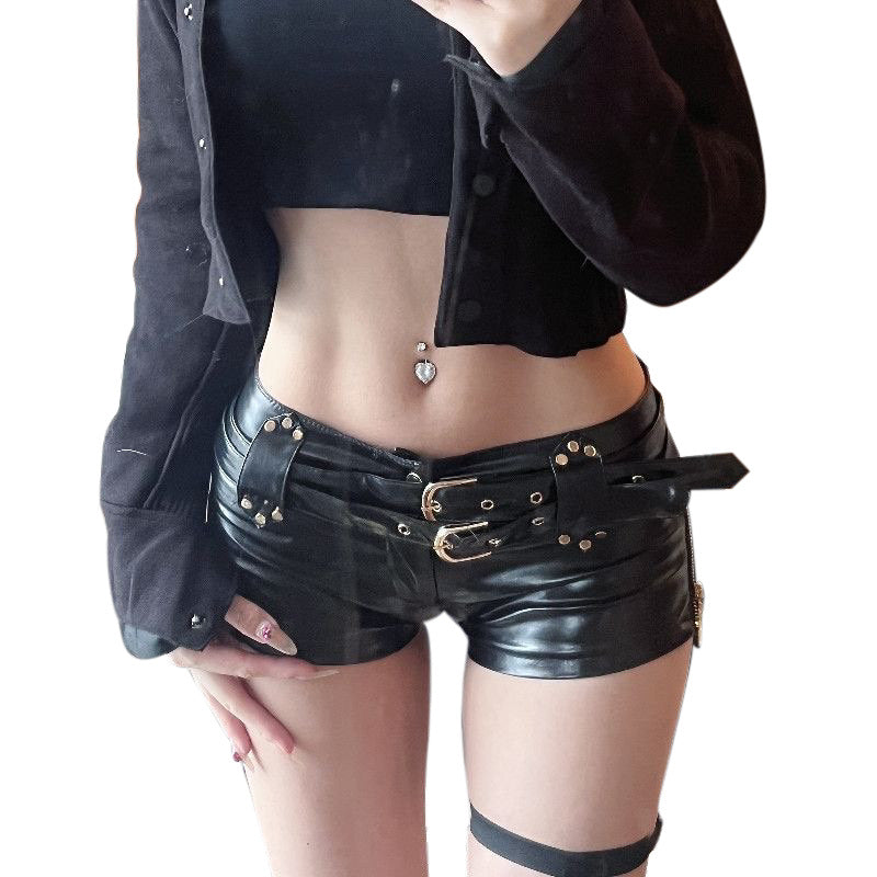 Leather Micro Shorts Sexy Bootcut Pants Womens