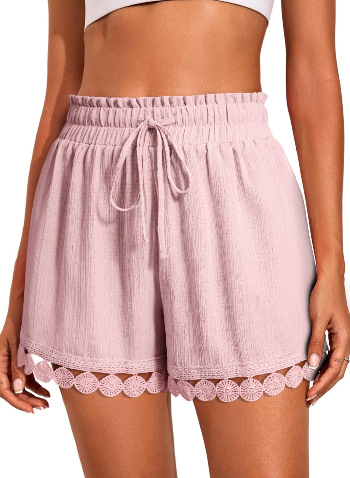 Fashionable Lace-trimmed Beach Casual Loose Lace-up Shorts