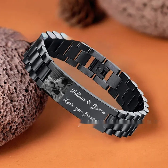 Men’s Personalized Lettering Bracelet – Stainless Steel Curved Piece | Dress To Impress Academy