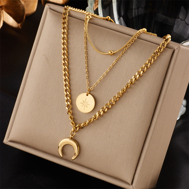 Multi-layer Stacked Niche High-end 18K Goldplated Titanium Steel Clavicle Chain