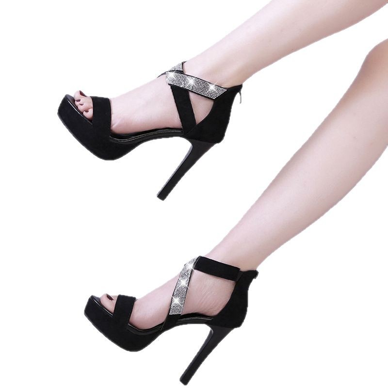 Rhinestone All-Match Cross-Strap High Heels