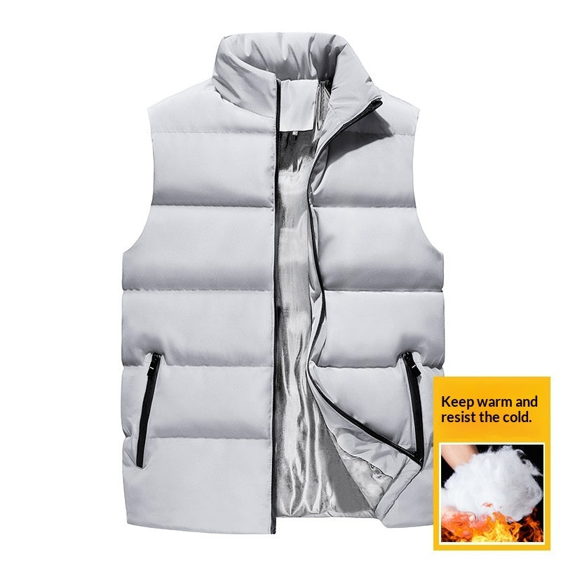 Winter Men's Sleeveless Cotton-padded Vest With A Stand-up Collar