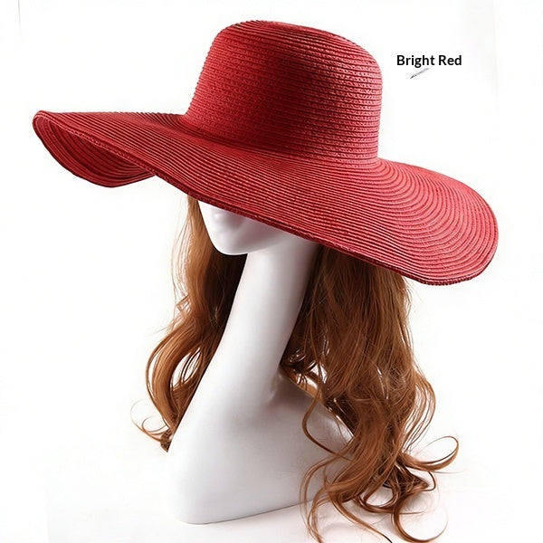 Large-brimmed Round-top Straw Hat For Summer Solid Color DIY-friendly