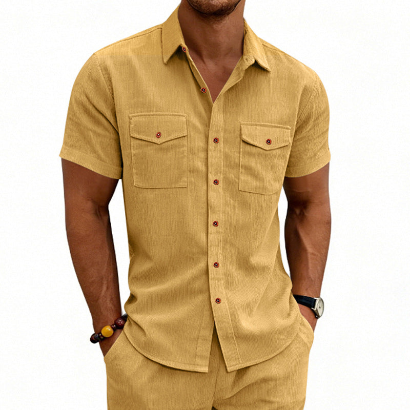 Men's Casual Loose-fit Workwear Short-Sleeve Lapel Shirt