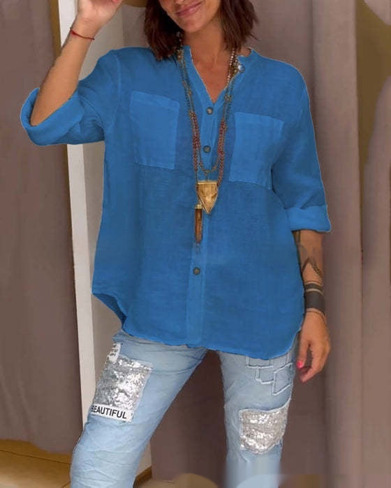Women's Casual V-Neck Three-Quarter Sleeve Shirt