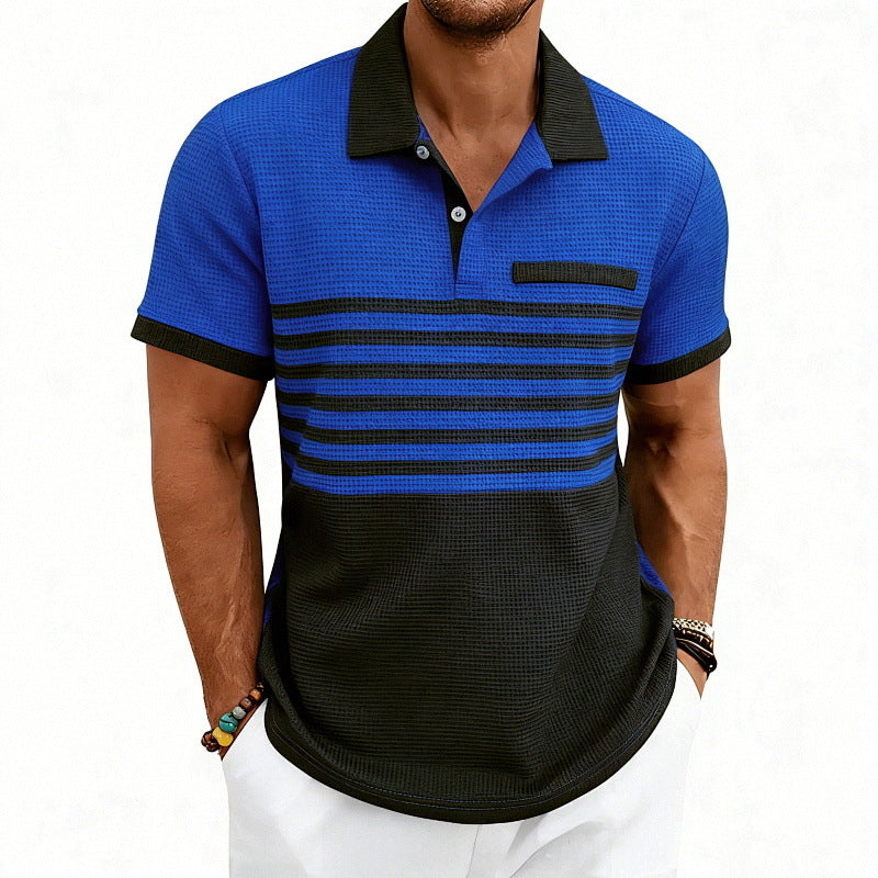 Men's Casual Waffle-Stripe Short-Sleeve Polo Shirt