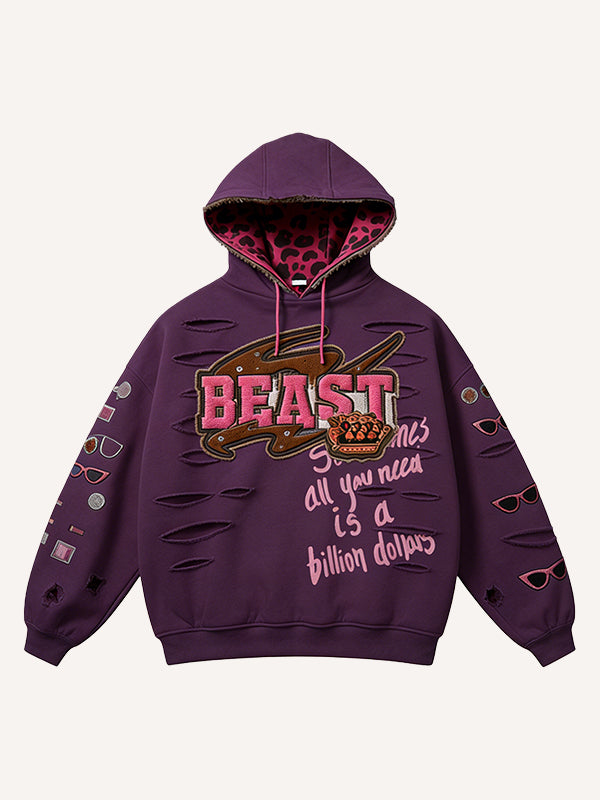 Retro-printed Long-sleeve Pullover Hoodie