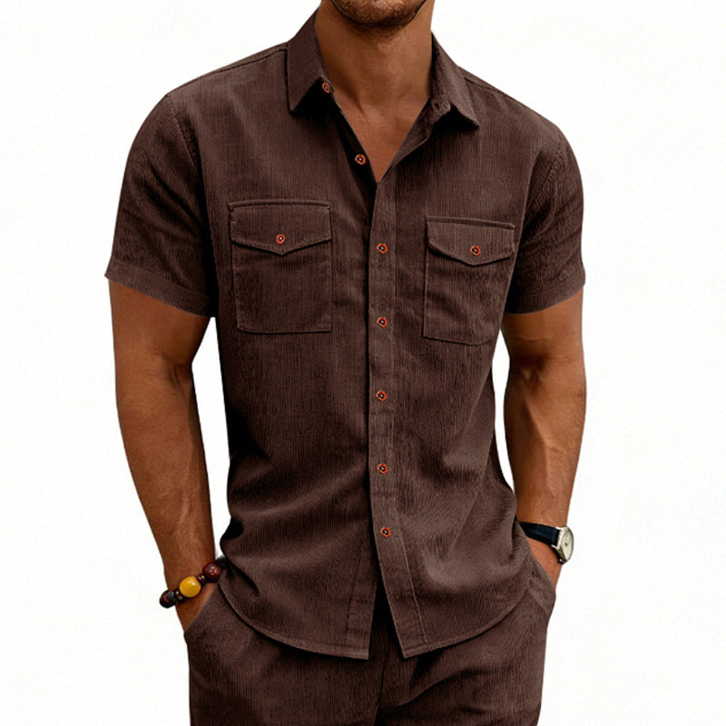 Men's Casual Loose-fit Workwear Short-Sleeve Lapel Shirt