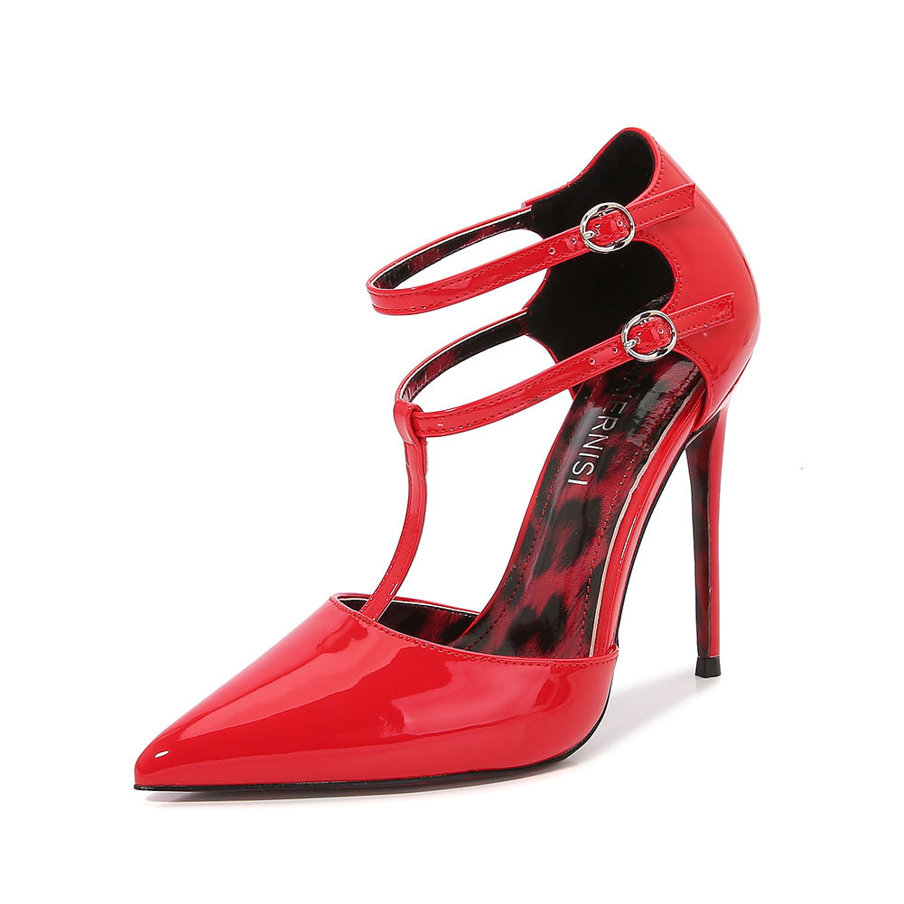 European And American Pointed-toe Hollowed Shallow Mouth Thin Super High Heel Catwalk Sandals