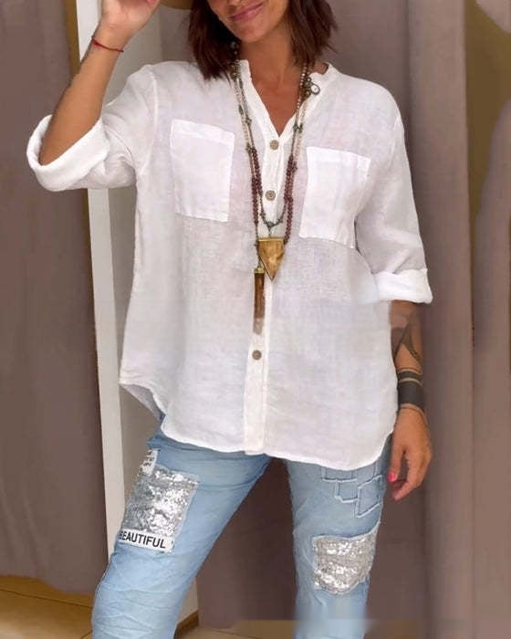 Women's Casual V-Neck Three-Quarter Sleeve Shirt